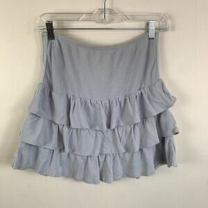 Vtg V2k Da-Nang 100% Silk Ruffle Mini Skirt M Baby Blue Fairy Grunge